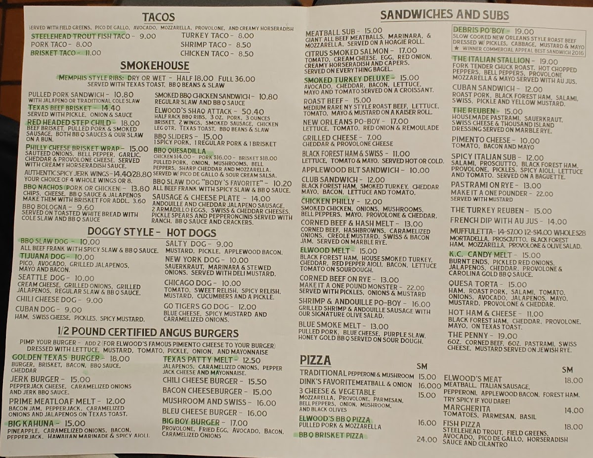 Elwood's Shack Menu - Image 1