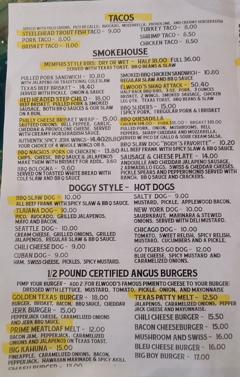 Elwood's Shack Menu - Image 2